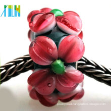 murano jewelry making pave red flower lampwork glass big hole beads